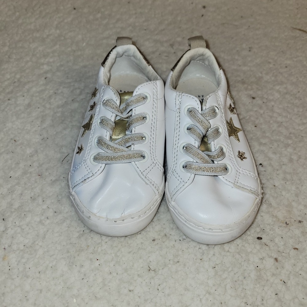 baby GAP Star Sneakers Toddler 7 White Gold Good Celestial Glitter Low Top